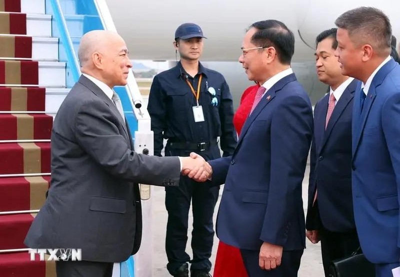 Le roi du Cambodge, Preah Bat Samdech Preah Boromneath Norodom Sihamoni, et le vice-Premier ministre et ministre des Affaires étrangères, Bui Thanh Son. Photo: VNA