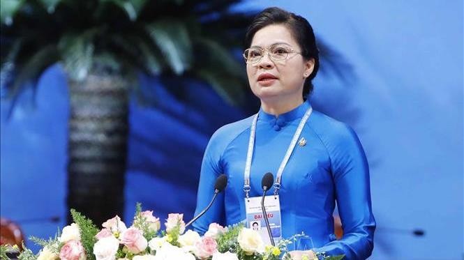 La présidente de l'Union des femmes vietnamiennes, Hà Thi Nga, prend la parole. Photo: VNA
