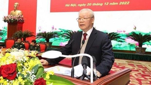 Le Secrétaire général du Parti, Nguyên Phu Trong, secrétaire de la Commission militaire centrale, lors de la conférence. Photo : VNA. 