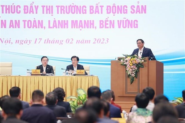 Le Premier ministre Pham Minh Chinh lors de la conférence, à Hanoi, le 17 février. Photo : VNA.
