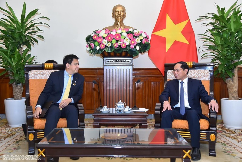 Le ministre vietnamien des Affaires étrangères, Bui Thanh Son (à droite), et Takei Shunsuke, vice-ministre japonais des Affaires étrangères. Photo: baoquocte