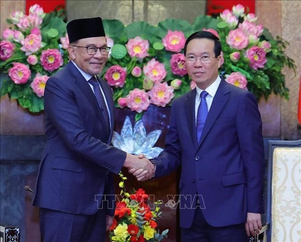 Le Président vietnamien, Vo Van Thuong, (à droite) et le Premier ministre malaisien, Anwar Ibrahim. Photo : VNA.
