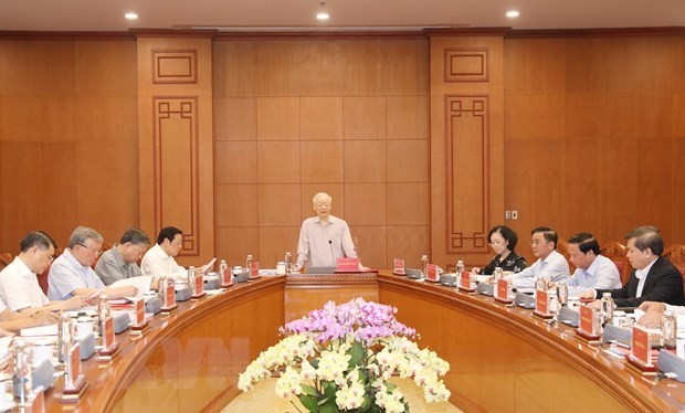 Le secrétaire général Nguyên Phu Trong préside une réunion du comité permanent du Comité de pilotage central pour la prévention et la lutte contre la corruption et les pratiques malsaines, en mai 2023. Photo: VNA