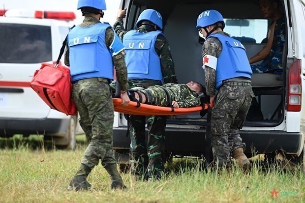 Un exercice d'entrainement sur le terrain. Photo : VNA.