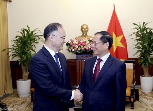 Le ministre vietnamien des Affaires étrangères, Bui Thanh Son (droite) et le vice-ministre chinois des Affaires étrangères et secrétaire général du Comité directeur de coopération bilatérale Chine - Vietnam, Nong Rong. Photo : VNA