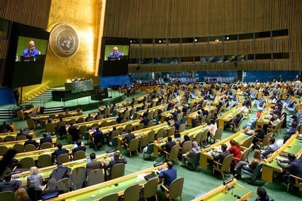 Réunion de l'Assemblée générale des Nations Unies pour élire de nouveaux membres du Conseil des droits de l'homme pour le mandat 2024 - 2026, à New York, aux États-Unis. Photo : Xinhua/VNA.