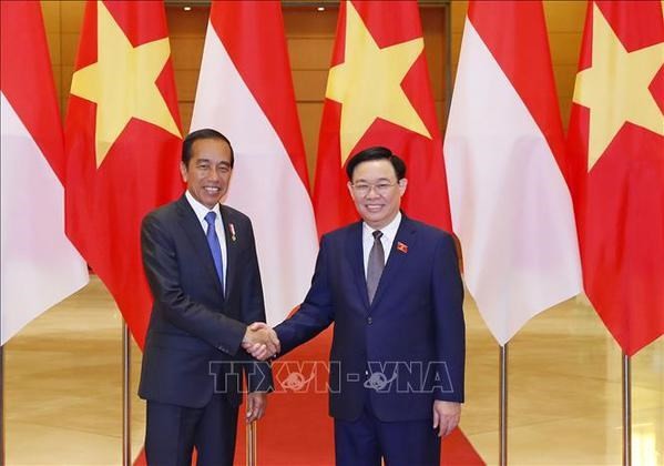 Le Président de l'Assemblée nationale, Vuong Dinh Huê, (à droite) et le Président indonésien, Joko Widodo. Photo : VNA. 