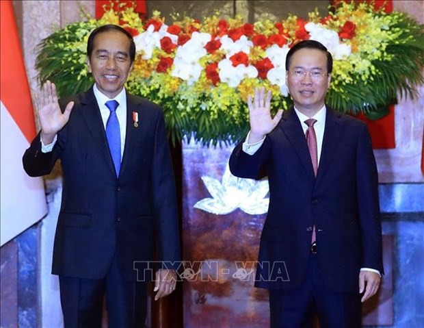 Le Président Vo Van Thuong (à droite) et son homologue indonésien, Joko Widodo. Photo : VNA.