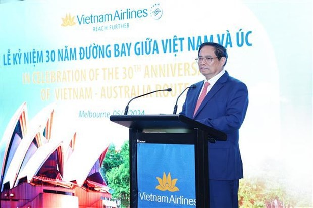 Le Premier ministre Pham Minh Chinh prend la parole lors de l'événement. Photo : VNA.