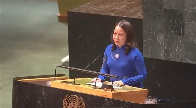 La Vice-Présidente Vo Thi Anh Xuân s'exprime lors de la 68e session de la Commission de la condition de la femme du Conseil économique et social de l'ONU (ECOSOC). Photo : VNA.
