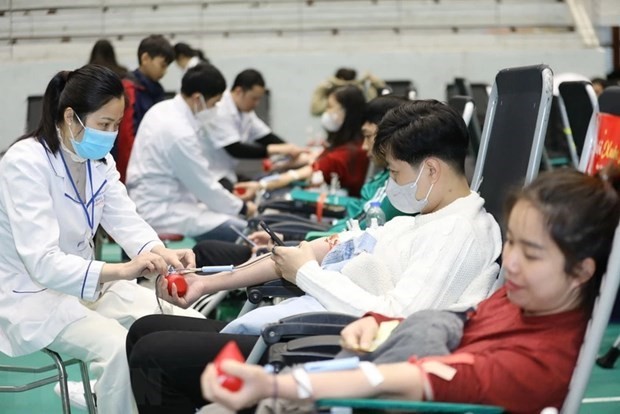 Pas moins de 6 077 unités de sang ont été données dans la province de Hà Nam (à 60 km au Sud de Hanoi), lors de la Fête du Printemps rouge. Photo : VNA.