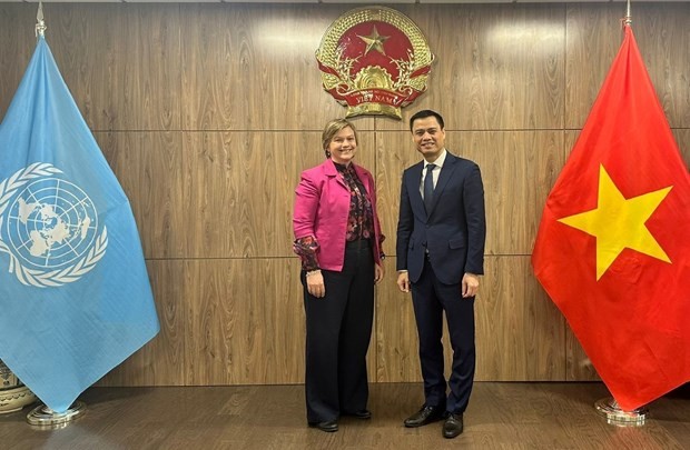 La représentante du Fonds des Nations Unies pour l'Enfance (UNICEF) au Vietnam, Rana Flowers et l'ambassadeur Dang Hoàng Giang, représentant permanent du Vietnam auprès de l'ONU. Photo : VNA.