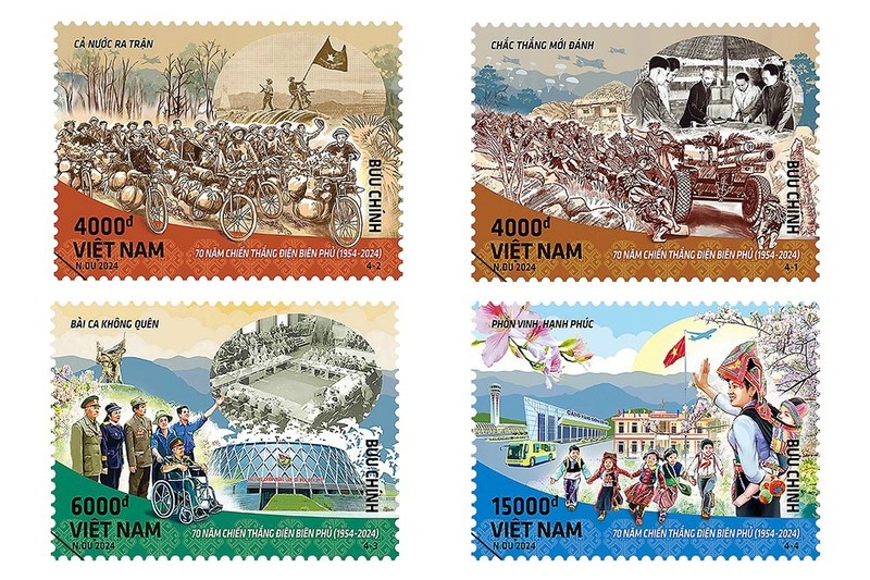 La collection de timbres spéciale commémorant le 70e anniversaire de la Victoire de Dien Bien Phu. Photo: thoidai