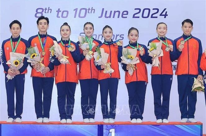 Le Vietnam en tête du classement à la 9e édition des Championnats d’Asie de gymnastique aérobic. Photo : VNA.