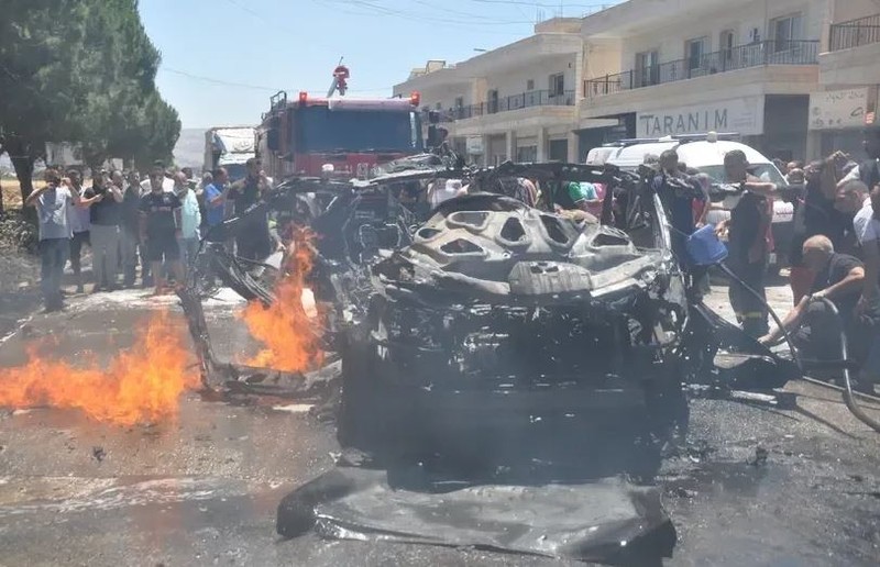 Véhicule détruit après une frappe aérienne israélienne à Al-Khyara, Liban, le 22 juin 2024. Photo : Xinhua/VNA.