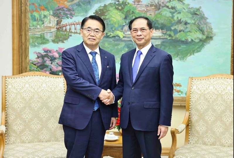 Le vice-PM et ministre des AE Bui Thanh Son (droite) reçoit le gouverneur de la préfecture japonaise d'Aichi Omura Hideaki. Photo: VNA