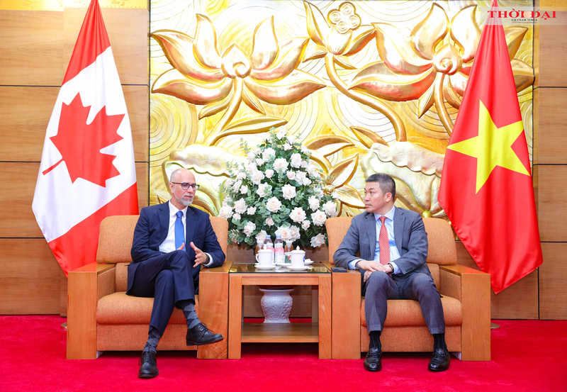 Le président de l’Union vietnamienne des organisations d’amitié (VUFO), Phan Anh Son (à droite), et Shawn Steil, l’ambassadeur canadien au Vietnam. Photo: thoidai