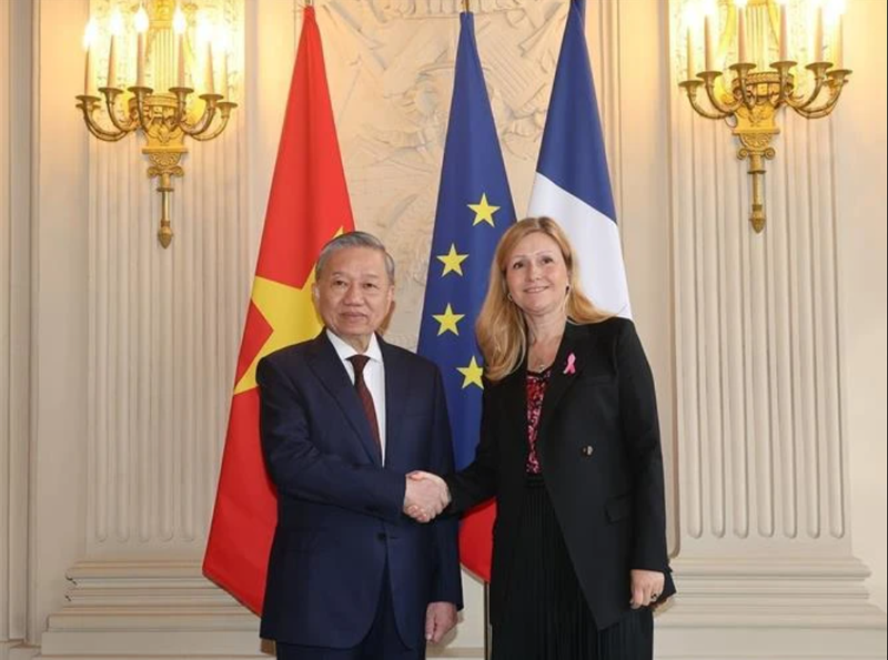 Le secrétaire général du Parti communiste du Vietnam (PCV) et président vietnamien, Tô Lâm, et la présidente de l'Assemblée nationale française, Yaël Braun-Pivet. Photo : VNA.