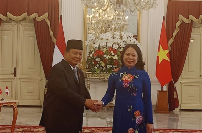 La vice-présidente vietnamienne, Vo Thi Anh Xuân, et le président indonésien, Prabowo Subianto. Photo : VNA.