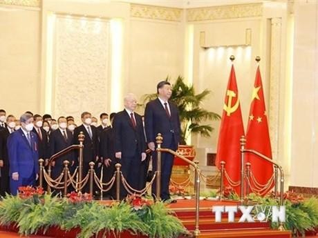 Cérémonie d’accueil officielle du Secrétaire général du Comité central du Parti communiste du Vietnam (PCV) Nguyên Phu Trong en visite en Chine, à Pékin. Photo : VNA.