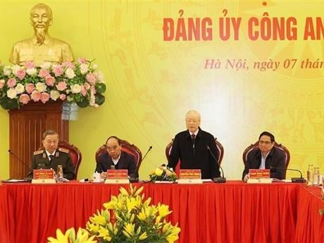 Le Secrétaire général du Parti, Nguyên Phu Trong, lors de la conférence du Comité central du Parti pour la Police, à Hanoi, le 7 décembre. Photo : VNA.