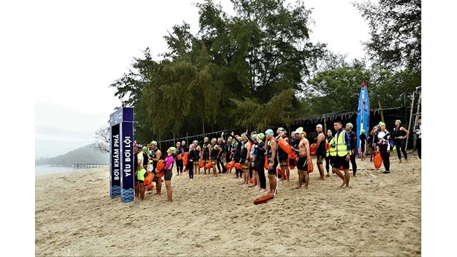 Le tournoi de natation autour de l'île de Cô Tô a attiré beaucoup d'athlètes de tous âges. Photo : NDEL.