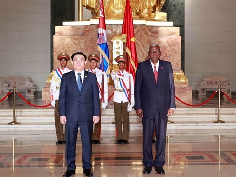 Le Président de l’Assemblée nationale du Vietnam, Vuong Dinh Huê (à gauche) et le Président de l’AN du Pouvoir populaire et du Conseil d’Etat de Cuba, Esteban Lazo Hernández. Photo : VNA.