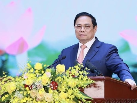 Le Premier ministre vietnamien, Pham Minh Chinh, prend la parole lors de la cérémonie. Photo : VNA.