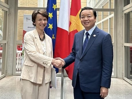 Le Vice-Premier ministre vietnamien, Trân Hông Hà, et la directrice générale adjointe de l’Agence française de Développement (AFD), Marie-Hélène Loison. Photo : VNA.