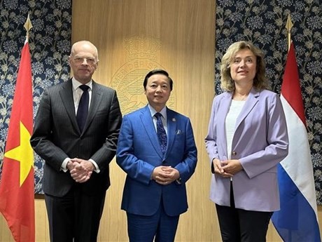 Le vice-Premier ministre vietnamien Trân Hông Hà (centre) avec la présidente de la Deuxième Chambre du Parlement néerlandais Vera Bergkamp et le président de la Première Chambre du Parlement néerlandais Jan Anthonie Bruijn. Photo : VNA