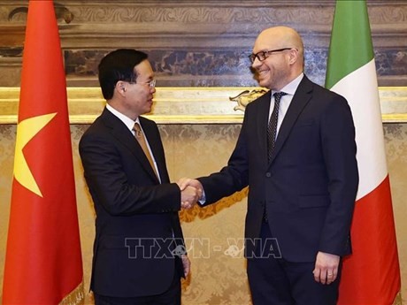 Le Président vietnamien, Vo Van Thuong, (à gauche) et le Président de la Chambre des Députés italienne Lorenzo Fontana. Photo : VNA.