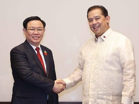 Le Président de l'Assemblée nationale (AN) vietnamienne, Vuong Dinh Huê (à gauche), et le Président de la Chambre des Représentants des Philippines, Ferdinand Martin Romualdez.Photo : VNA.