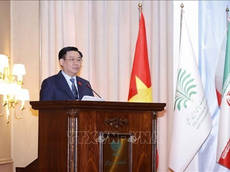 Le Président de l'Assemblée nationale (AN) du Vietnam Vuong Dinh Huê prononce un discours à l'Institut iranien pour les études politiques et internationales (IPIS). Photo: VNA