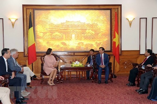 Lê Truong Luu, secrétaire du Comité provincial du Parti communiste vietnamien, reçoit la Présidente du Sénat belge, Stéphanie D’Hose. Photo : VNA.