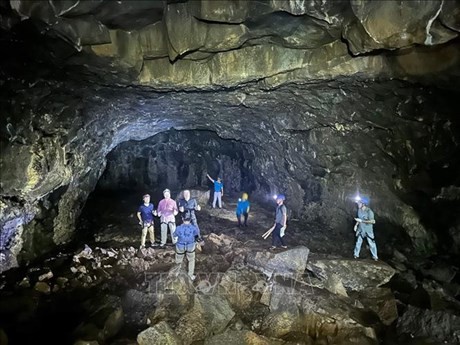 Une délégation d'experts visitent des sites du système de grottes volcaniques de Dak Nông. Photo : VNA.