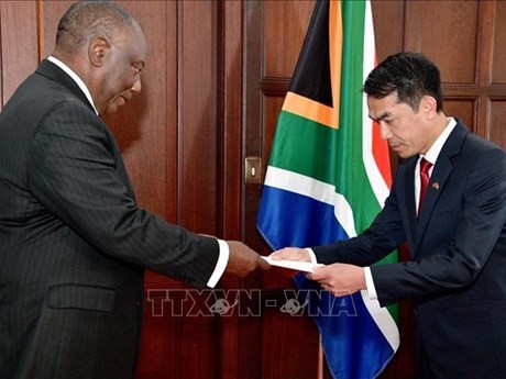 L'ambassadeur Hoàng Sy Cuong a présenté ses lettres de créance au président sud-africain Cyril Ramaphosa. Photo : VNA.