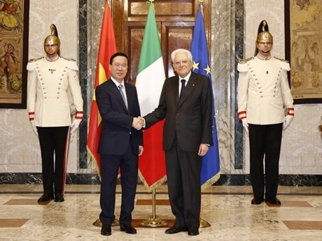 Le Président vietnamien, Vo Van Thuong, (à gauche) et son homologue italien, Sergio Mattarella. Photo : VNA.
