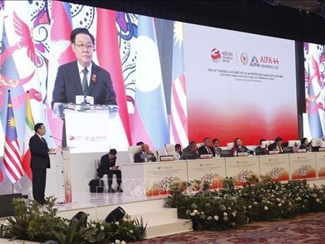 Le Président de l'Assemblée nationale, Vuong Dinh Huê, prend la parole lors de la première séance plénière de la 44e Assemblée générale de l'AIPA (Assemblée interparlementaire de l'ASEAN). Photo : VNA.