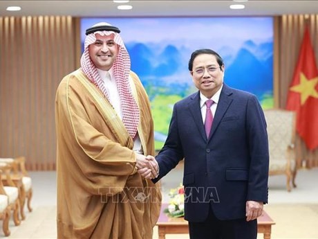 Le Premier ministre vietnamien Pham Minh Chinh (à droite) reçoit l'ambassadeur d'Arabie saoudite au Vietnam, Mohammed Ismaeil A. Dahlwy. Photo : VNA.