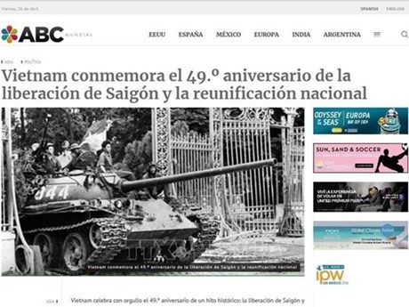 Capture d'écran d'un article sur la victoire du 30 avril 1975 du peuple vietnamien publié dans le journal argentin ABC Mundial. Photo: VNA