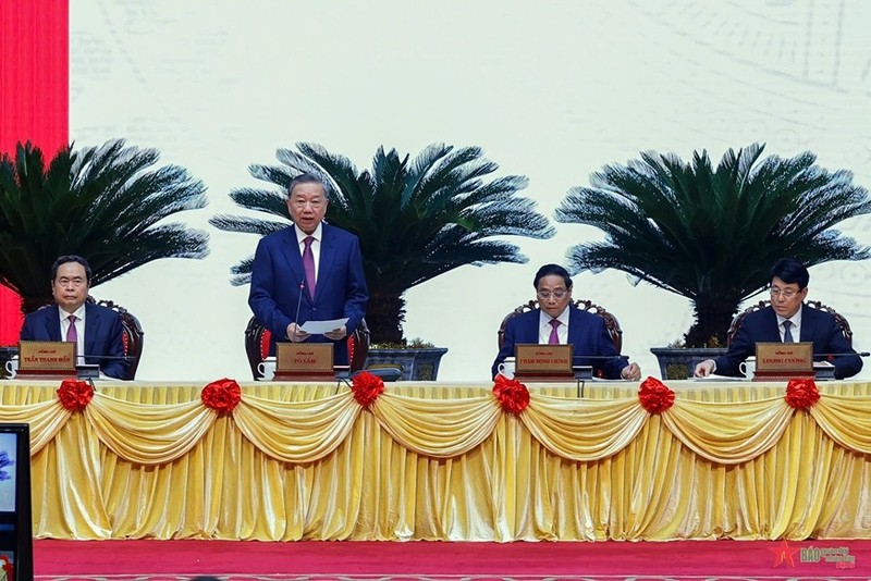 Le Secrétaire général Tô Lâm prend la parole lors de la réunion du Comité central du Parti. Photo : VNA.