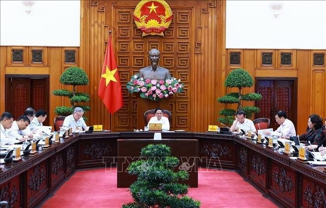 Le Premier ministre Pham Minh Chinh lors de la réunion. Photo : VNA.