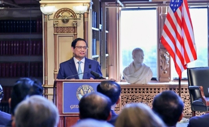 Le Premier ministre Pham Minh Chinh à l'Université de Georgetown | Photo: VOV