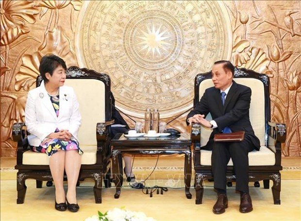 Le chef de la Commission centrale des relations extérieures du Parti communiste du Vietnam Le Hoai Trung et la ministre japonais des Affaires étrangères, Mme Kamikawa Yoko. Photo: VNA