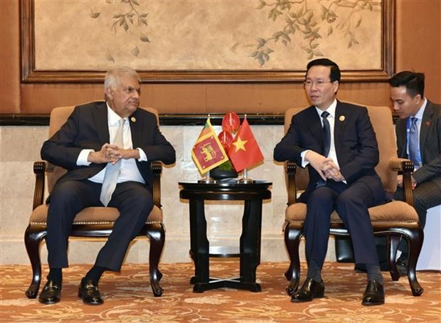 Le Président Vo Van Thuong (à droite) et son homologue sri lankais, Ranil Wickremesinghe. Photo : VNA.