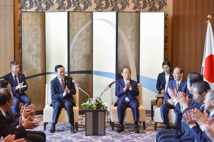 Le Président Vo Van Thuong a reçu le président de l'Alliance d'Amitié parlementaire Japon - Vietnam, Nikai Toshihiro. Photo : VOV.