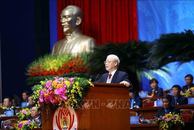Le Secrétaire général du PCV, Nguyên Phu Trong, prend la parole à l'ouverture du 13e Congrès des syndicats vietnamiens. Photo : VNA.