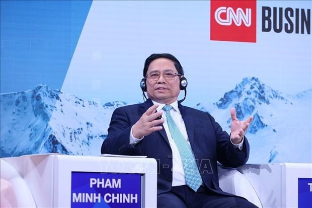Le Premier ministre Pham Minh Chinh s'exprime lors de la séance de discussion « Leçons de l'ASEAN », à Davos, en Suisse. Photo : VNA.