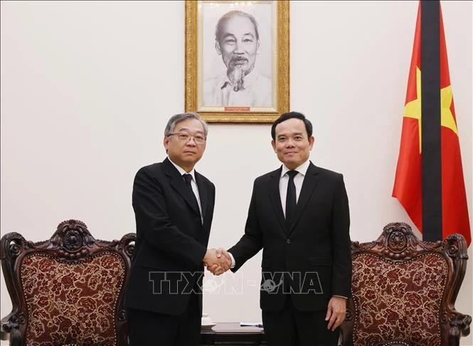 Le vice-Premier ministre Tran Luu Quang (droite) et son homologue singapourien Gan Kim Yong. Photo : VNA.