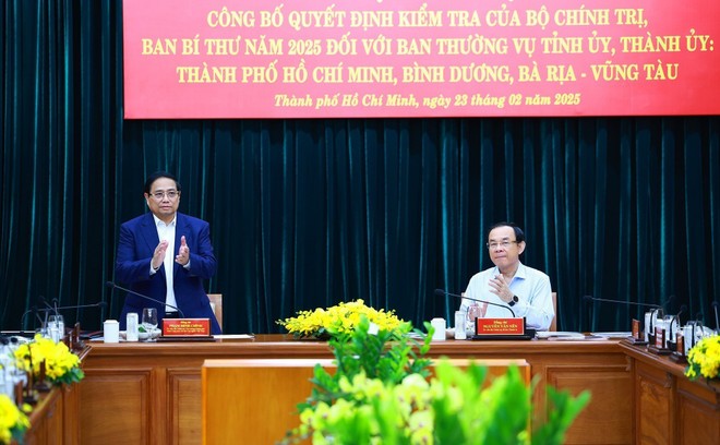 Conférence annonçant la décision du Bureau politique et du Secrétariat d'inspecter en 2025 les Bureaux permanents des Comités du Parti de Ho Chi Minh-Ville, et des provinces Binh Duong et Ba Ria-Vung Tau. Photo : VNA.